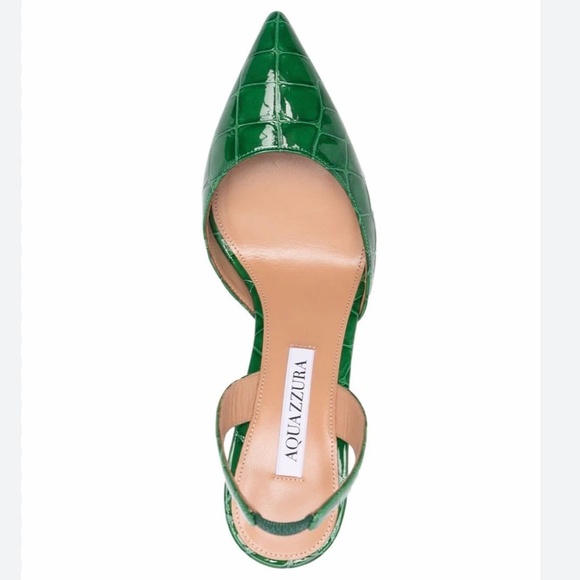 Aquazzura So Nude Pump 85 Croc-Effect Emerald green Slingback Leather Pu… - Picture 4 of 16